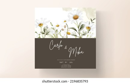 Modern wedding invitation template with vintage daisy flower