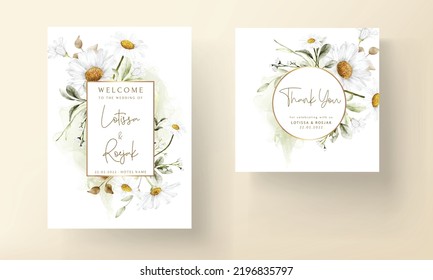 Modern wedding invitation template with vintage daisy flower