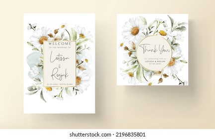 Modern wedding invitation template with vintage daisy flower