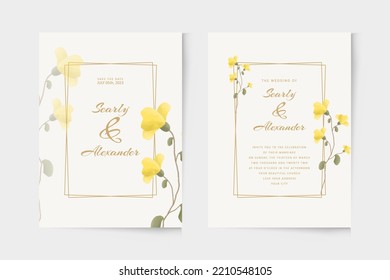 Plantilla moderna de invitación a la boda con ornamento de color amarillo floral