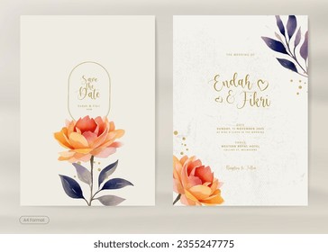 Modern Wedding Invitation with Warm Blossom Flower Watercolor