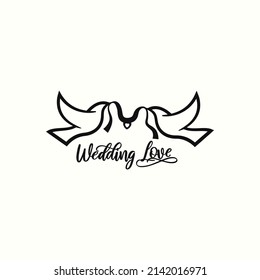 modern wedding love icon logo vector design illustration. couple wedding icon logo design template with outline, simple and minimalist isolated on white background.