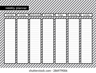 Modern weekly daily planner black frame on grey stripe with white background copy space in line template set vector