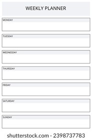 Moderna página de cuaderno semanal de planificación. Modern Business organizador con notas y objetivos. plantilla de página de programación. Página de planificación semanal.