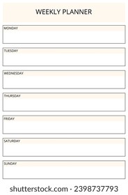 Modern weekly planner notebook page. Modern Business organizer with notes and goals. schedule page template. Weekly planner page.