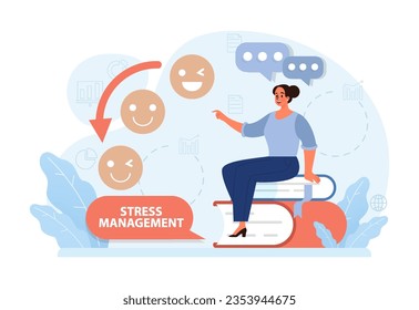Modern wellbeing practice. Slow, mindful and sustainable living. Urban lifestyle principles for harmony, personal growth, stress reduction and happiness. Flat vector illustration