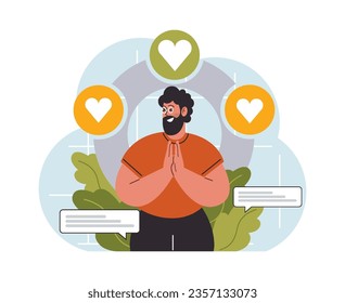 Modern wellbeing practice. Slow, mindful and sustainable living. Urban lifestyle principles for harmony, personal growth, stress reduction and happiness. Flat vector illustration