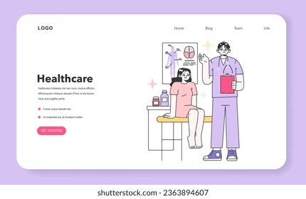 Modern wellbeing practice web banner or landing page. Annual medical exam, regular health check up. Modern medicine research for better disease diagnostic. Flat vector illustration