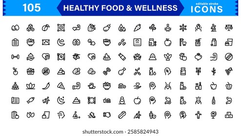 Modern Wellness and Healthy Food Icons. Clean and Versatile Icons for Well-Being, Mindful Living, Health Tracking, and Organic Foods