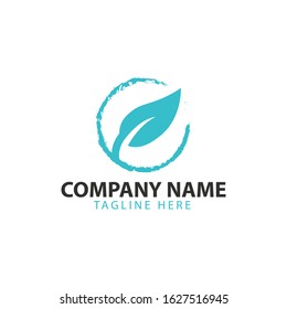 modern wellness logo with simple leaf and wet circle combining in blue color