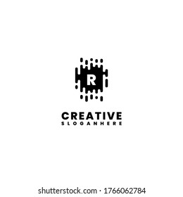 concepto moderno de diseño de logotipo R creativo de líquido húmedo negro.