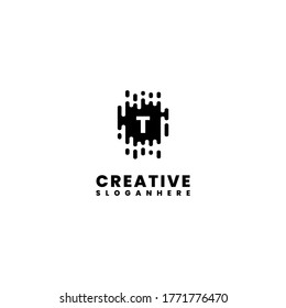 modern wet liquid black creative T logotype design concept.