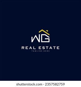 modern WG letter real estate logo in linear style with simple roof building in blue