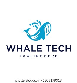 modern whale tech logo design vector template