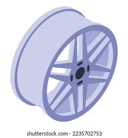 Modernes Radsymbol isometrischer Vektorgrafik. Metallsport. Autoaluminium