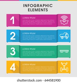 Modern wheel infographic template. infographic design with wheel icons includes toy car, cargo wagon, wheel. can be used for presentation, diagram, annual report, web design.