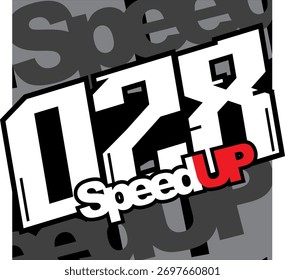 Vetor numérico branco moderno 028, texto SPEED UP, design de impressão adesivo ou necessidades de acessórios.