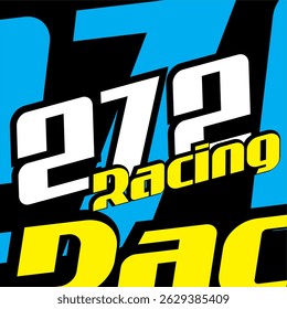 Vetor numérico branco 272 moderno e texto RACING amarelo, design adesivo, base colorida.