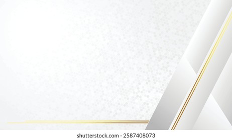 A modern white abstract background with diagonal gold accents, perfect for luxury and business designs.
