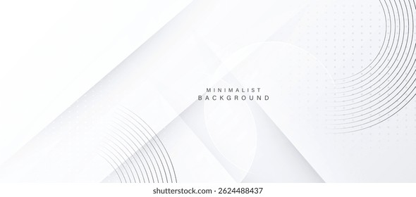 Modern white abstract background with geometric layers and circular lines