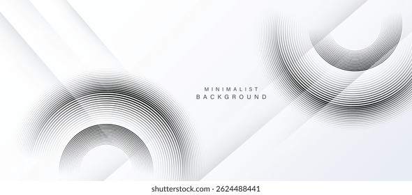 Modern white abstract background with geometric layers and circular lines