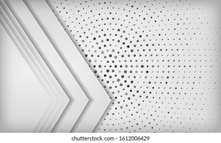 Modern white abstract background with overlap layer on circle halftone texture. Vector illustration.