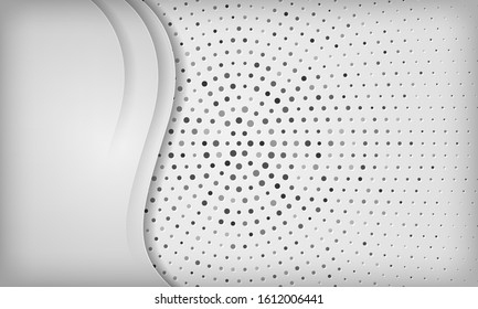 Modern white abstract background with overlap layer on circle halftone texture. Vector illustration.