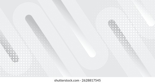Modern white abstract horizontal banner background with glowing geometric lines.Suitable for covers, brochures, presentations, flyers. vector