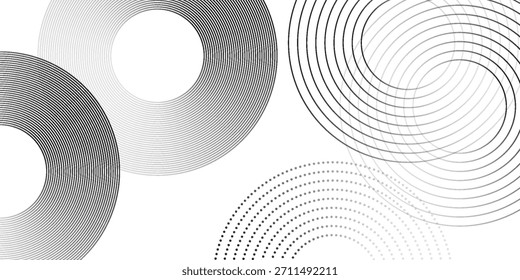 Fondo blanco moderno con anillos de círculo negro. Concepto de tecnología de futuro digital diseño moderno abstracto