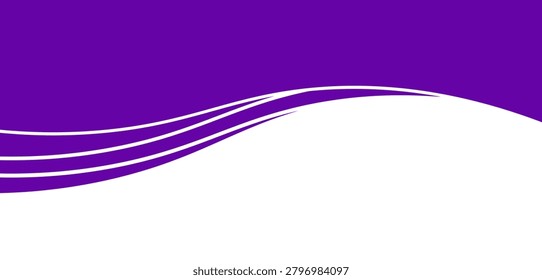 Modern white background with flowing purple stripe waves and contemporary geometric styling. Ideal for posters, flyers, websites, and corporate branding projects.