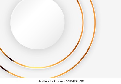 Modern white background with shiny gold circle element. Abstract light silver clean surface. Elegant circle shape design with golden line vector
