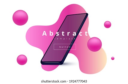 Modern white background  with smartphone and pink drops