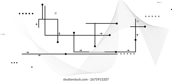 Fondo abstracto blanco y negro moderno con líneas y puntos conectados.