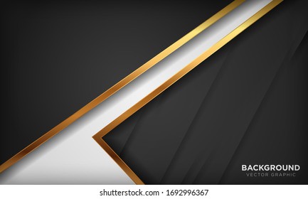 Modern white and black luxury background with golden element. Vector illustration.