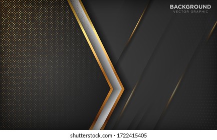 Modern white and black luxury background. Texture with shiny glitters golden element. Vector illustration.