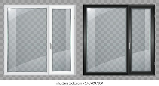 Modern white and black plastic wide window with a transparency effect for the group with the glass in vector graphics