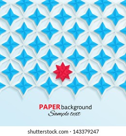 Modern white, blue and red 3d paper design. Floral abstract background.Vector illustration.