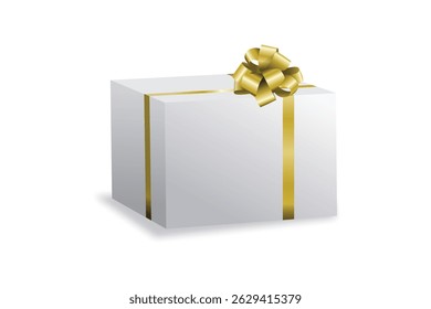 Modern white box with golden ribbon, perfect for weddings, exclusive branding, luxury packaging, or celebration art.