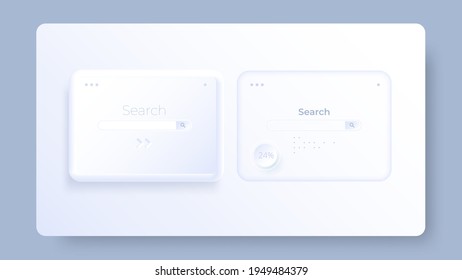 Modern white browser window with search bar in neumorphism style. Vector template