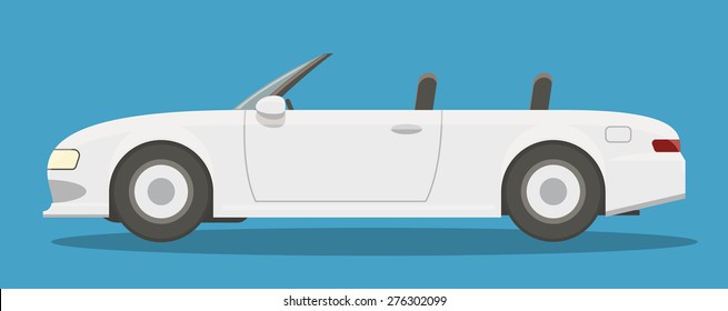 Modern white cabriolet side view cartoon style. EPS10 vector flat illustration of a sport car.