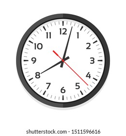 Modern white clock icon, single isolated vector illustration. Office clock with numerals. Ten oclock.