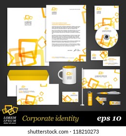 Modern white corporate identity template with yellow elements. Vector company style for brandbook and guideline. EPS 10