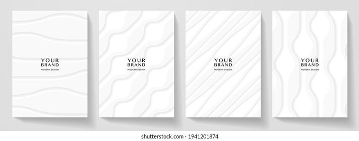Diseño moderno de la cubierta blanca.  Patrón de línea ondulada abstracta (curvas) en color monocromo. Colección vectorial de banda creativa para página de fondo de negocio, plantilla de folleto, volante