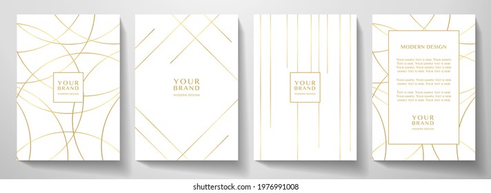 Modern white cover design set. Luxury dynamic gold circle, line pattern. Creative premium stripe vector background for business catalog, brochure template, notebook, invite - Shutterstock ID 1976991008