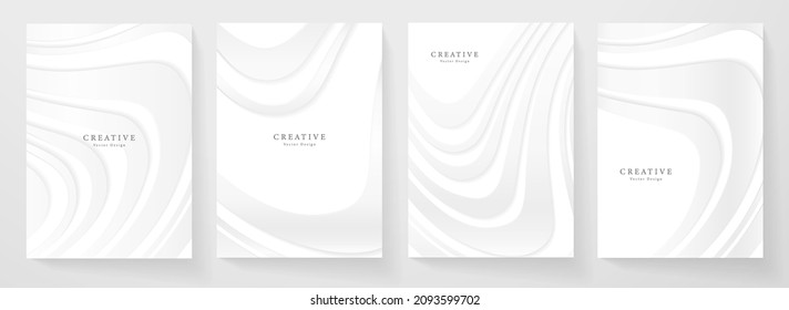 Modern white cover design set. Abstract wavy background with line pattern (curves). Creative vector collection for business background, brochure template, planner, sport catalog