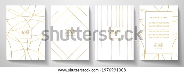 Modern white cover\
design set. Luxury dynamic gold circle, line pattern. Creative\
premium stripe vector background for business catalog, brochure\
template, notebook,\
invite