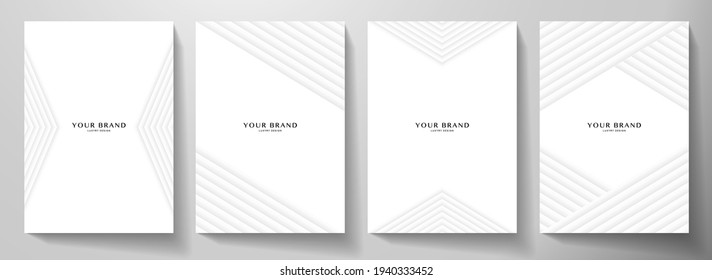 Modern white cover, frame design set. Creative abstract with diagonal dynamic line pattern (stripe) on background. Premium vector collection for business brochure, catalog template, booklet layout