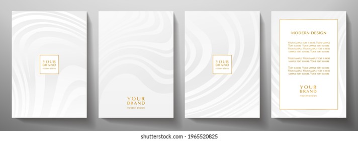 Modern white cover, frame design set. Abstract wavy line pattern (curves) in monochrome. Creative stripe vector collection for business background page, brochure template, booklet, vertical flyer