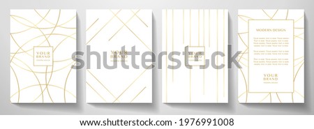 Modern white cover, frame design set. Luxury dynamic gold circle, line pattern. Creative premium stripe vector background for business catalog, brochure cover template, notebook, invite