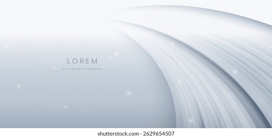 Moderne weiße, gekrümmte Strahlen auf grauem Hintergrund und Lichteffekt funkeln. Sie können für Anzeige, Poster, Vorlage, Geschäftspräsentation verwenden. Vektorgrafik